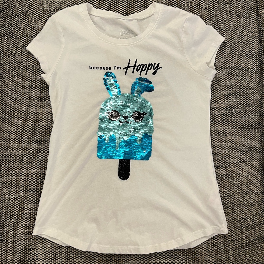 Justice Flip Sequin Bunny Tee Girls Size 8